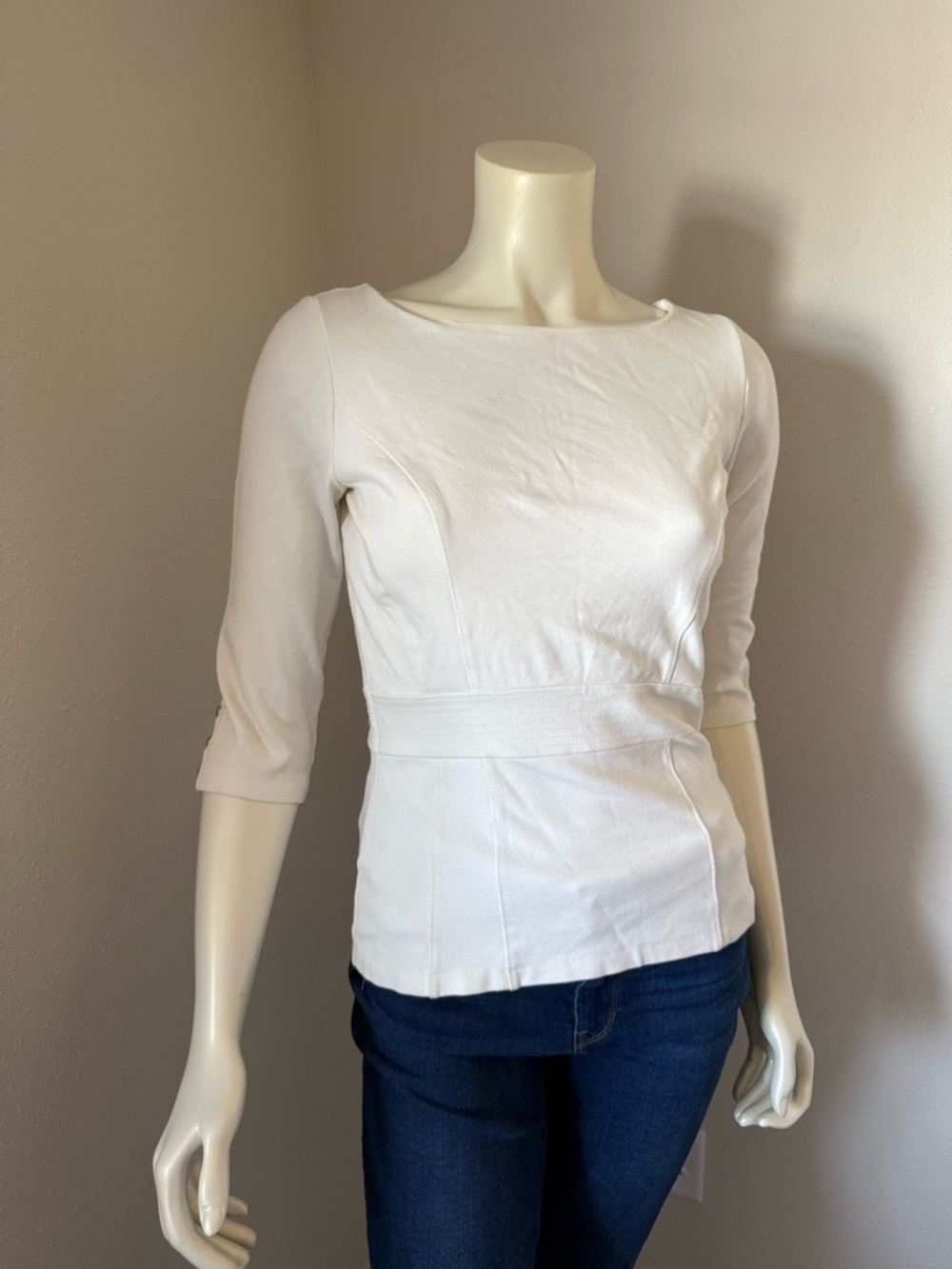 White House Black Market White Boatneck 3/4 Sleeve Peplum Top